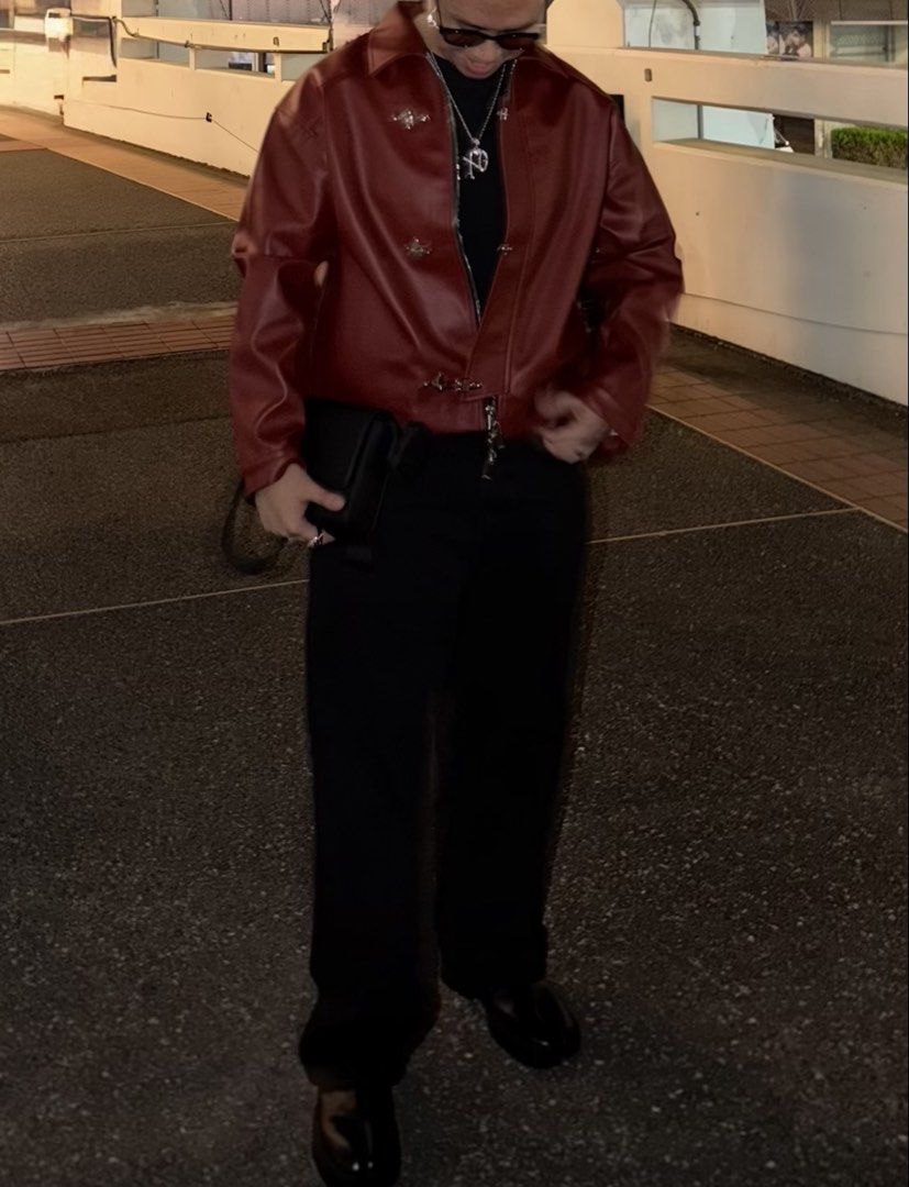 DWN Fireman Clasp Double Zip Red Leather Jacket (Category: Coats, Jackets and Outerwear) located in Quezon City. Submitted by migueljeriko (Listing ID 1468883124, Image 2). Description: For sale! Used once only for The Weeknd Concert haha DWN Fireman Clasp Double Zip Red Leather Jacket - Color: Red Leather - Condition: super good literally used once in bangkok - size XXL - dimensions: 26 x 24 See my photo for reference: 5'10, 86 kg .