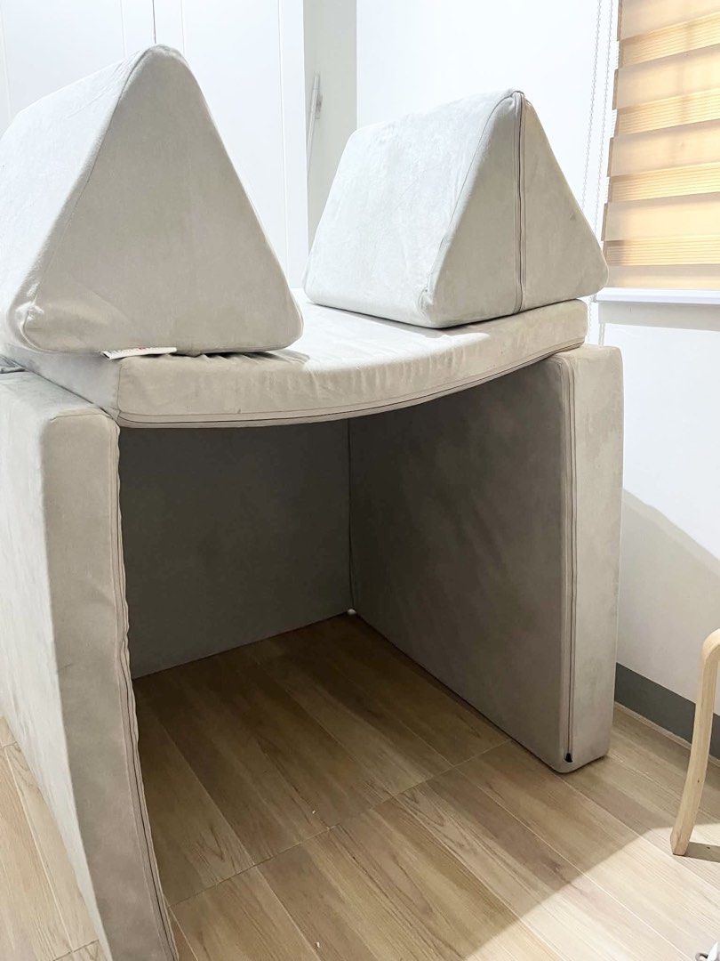 EducratePH TransformaCouch Play Couch (Category: Sofas) located in Pasig City. Submitted by ayaaramos (Listing ID 1468874862, Image 2). Description: - Brand: EducratePH modular play couch - Color/Material: Sleek grey microsuede with removable, machine-washable covers - Dimensions: 168cm x 84cm - Includes: Base cushions and two versatile triangular pillows - Features: Waterproof interior liners and high-resiliency CertiPUR foam inside - Perfect fo