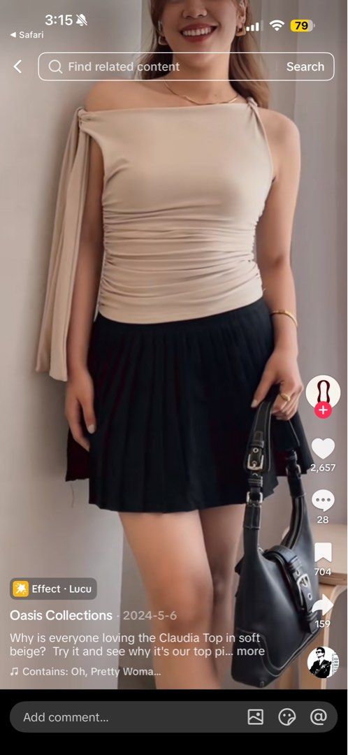 Elegant Beige Asymmetrical Tie Top (Category: Blouses) located in Manila. Submitted by ish.core (Listing ID 1468920442, Image 2). Description: - Brand/Model: Oasis Claudia Top - Color: Soft beige - Design: One-shoulder with draped sleeve and gathered side ruching - Material: Stretchy and super comfortable fabric - Styling: Rich Tita Vibes; Pairs easily with skirts or pants for day or night looks.