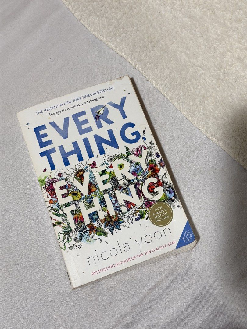 Everything, Everything by Nicola Yoon Novel (Category: Storybooks) located in Carmona. Submitted by beaburrito (Listing ID 1468819800, Image 1). Description: - Title: Everything, Everything by Nicola Yoon - Format: Paperback edition published by Ember - Genre: Young Adult Romance (features Maddy, who is allergic to the world, and her neighbor Olly) - Special Features: Includes bonus author Q&A, playlist, and a preview of The Sun Is Also a Star - 