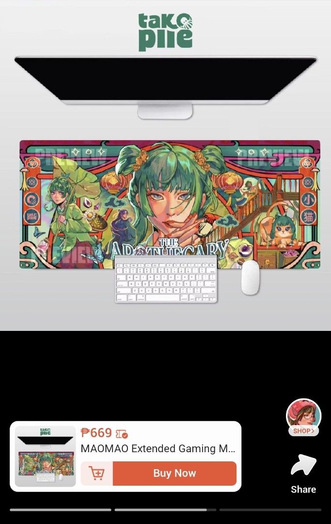 Extended Gaming Mouse Pad (Category: Mouse & Mousepads) located in Paranaque City. Submitted by mggyby (Listing ID 1468722932, Image 2). Description: 🔍 Info: * 💸: Php. 300 each * Condition: Used but clean * Size: 70 cm x 30 cm * Art by Takopiie (Not AI) RFS: Upgrade.