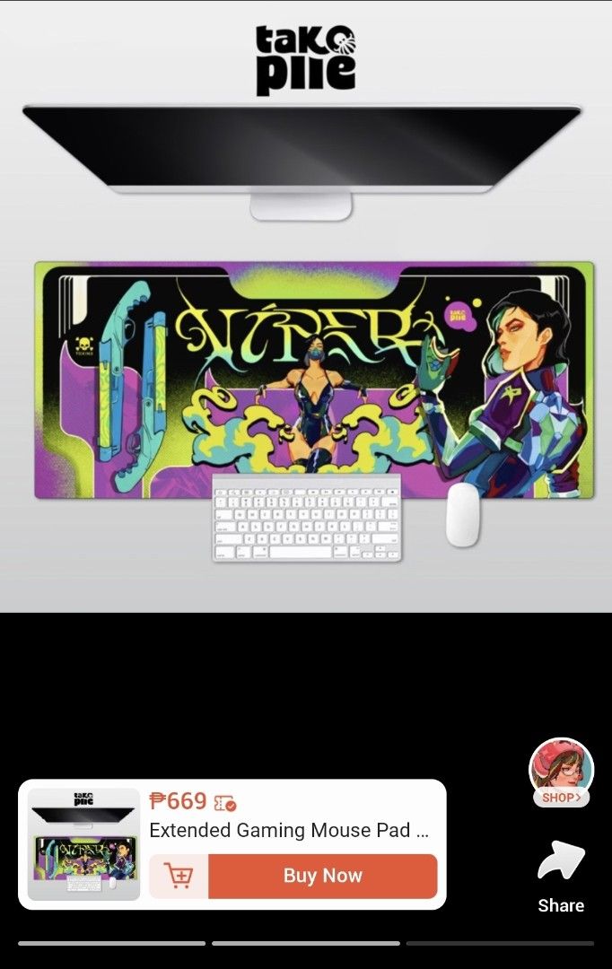 Extended Gaming Mouse Pad (Category: Mouse & Mousepads) located in Paranaque City. Submitted by mggyby (Listing ID 1468722932, Image 3). Description: 🔍 Info: * 💸: Php. 300 each * Condition: Used but clean * Size: 70 cm x 30 cm * Art by Takopiie (Not AI) RFS: Upgrade.
