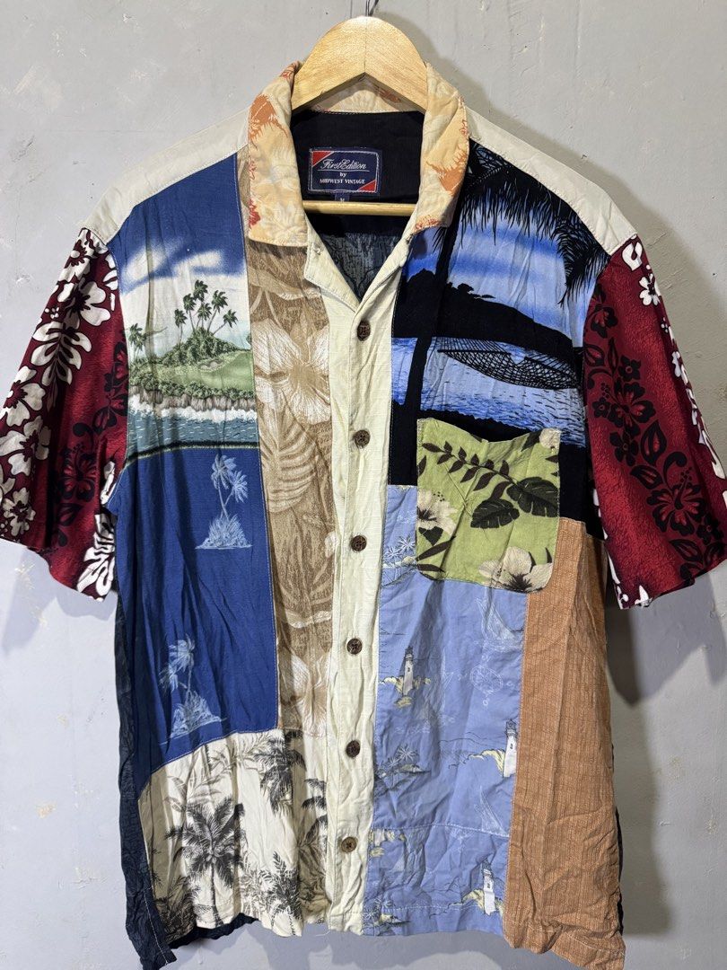 First Edition Multicolor patch Hawaiian Polo (Category: Tshirts & Polo Shirts ) located in Puerto Princesa. Submitted by chiefofstuffshopph (Listing ID 1468826778, Image 1). Description: First Edition Multicolor patch Hawaiian Short Sleeve Size Medium Chest: 22” Length: 30” Shoulder: 19” In good condition 1,800 freeship DM 📩 .
