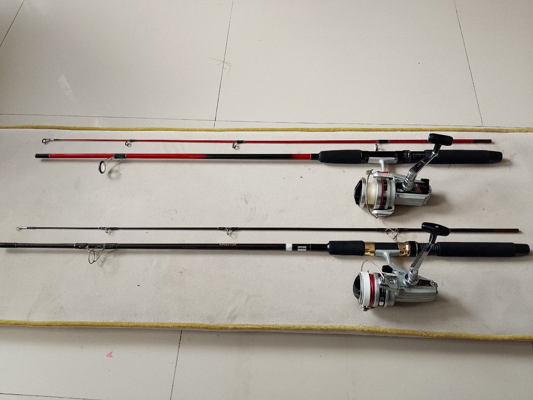 Fishing set (Category: Fishing) located in Cavite. Submitted by authentickids_wear (Listing ID 1468841454, Image 1). Description: fishing rod brand,lake point, color red black / fishing reel brand riyobi made in Japan. fishing rod brand, kingston made in Japan. fishing reel daiwa silverline made in Japan..