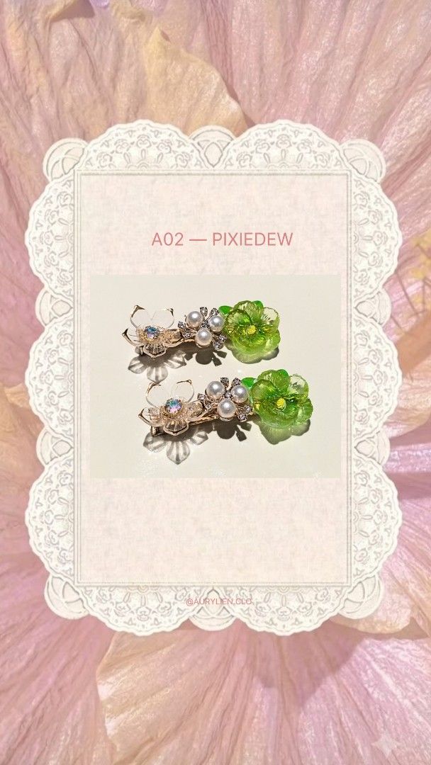 Floral Hair Clips Set (Category: Hair Accessories) located in Kananga. Submitted by aurylien.clo (Listing ID 1468924823, Image 2). Description: - Please send me MINE + CODE to claim the items - Quantity: Sold in pairs - Design: Resin flowers, pearl clusters, and sparkly rhinestone details - Accents: Clear crystal flower with iridescent center on one end, colorful petals with green leaf accent on the other - Base: Gold-tone metal - Aesthetic: Cute