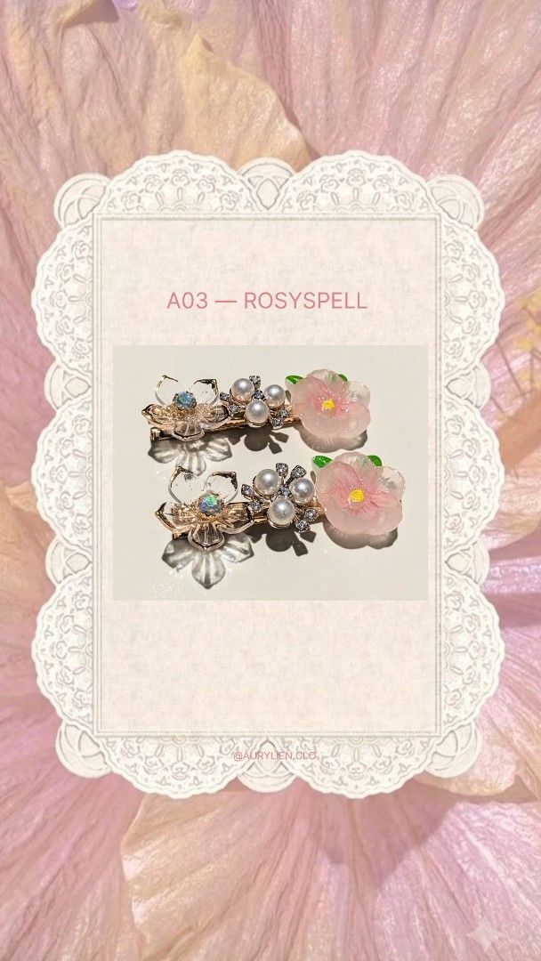 Floral Hair Clips Set (Category: Hair Accessories) located in Kananga. Submitted by aurylien.clo (Listing ID 1468924823, Image 3). Description: - Please send me MINE + CODE to claim the items - Quantity: Sold in pairs - Design: Resin flowers, pearl clusters, and sparkly rhinestone details - Accents: Clear crystal flower with iridescent center on one end, colorful petals with green leaf accent on the other - Base: Gold-tone metal - Aesthetic: Cute