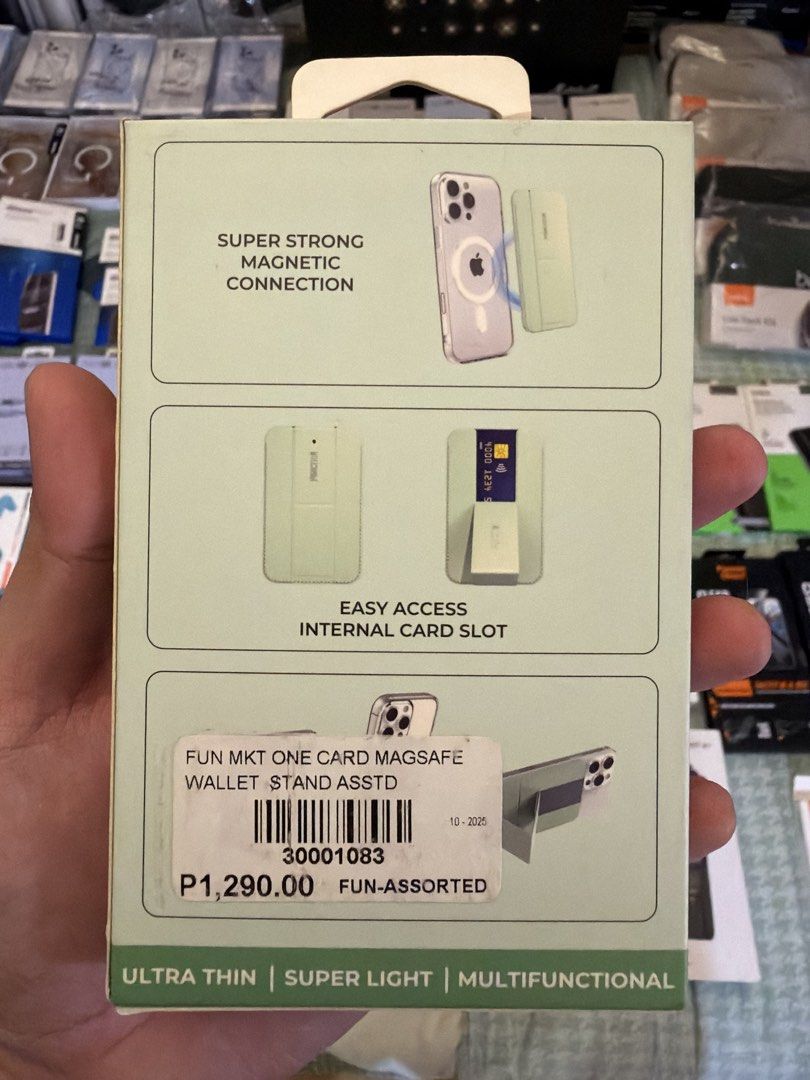 Function101 Card Holder + Stand (Category: Cases & Sleeves) located in Quezon City. Submitted by law.1789 (Listing ID 1468915786, Image 2). Description: SRP - 1290 Sale Price - 649 - Brand: Function101 - Item: One Card Holder + iPhone Stand - Condition: Brand new in box - Material: Premium vegan leather - Features: Ultra-thin, super light, MagSafe compatible, 3-position stand, and easy-access internal card slot - Perfect for daily use and minimal