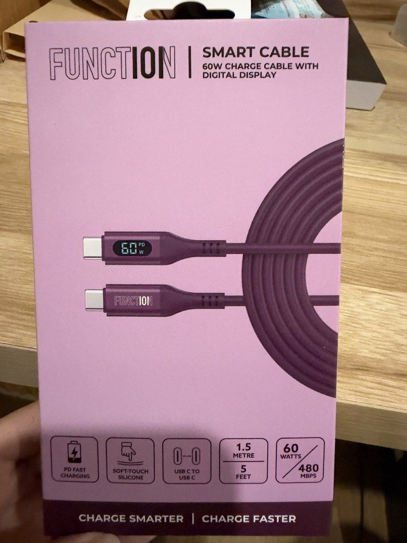 Function101 Smart Cable 60W USB C to USB C (Category: Chargers) located in Quezon City. Submitted by pattyyspreloved (Listing ID 1468802807, Image 1). Description: Brand new. Never used Color: Dark cherry.