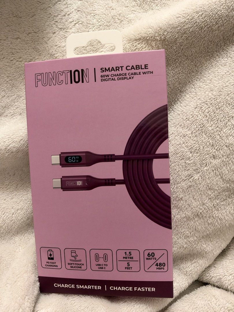 Function 60 Watts Smart Cable USB C (Category: Chargers & Cables) located in Angeles City. Submitted by thesecondlane (Listing ID 1468887956, Image 1). Description: 3 stocks.