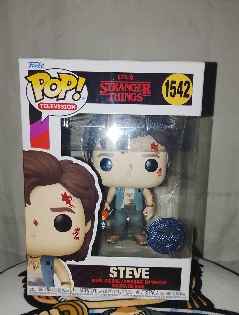 Funko Pop Stranger Things Steve 1542 Vinyl Figure (Category: Figurines & Statues) located in Malolos. Submitted by jmsd2 (Listing ID 1468924559, Image 1). Description: - Item: Funko Pop Television #1542 - Character: Steve from Stranger Things (Netflix) - Variant: Battle Damage - Sticker: Special Edition blue sticker - Condition: Brand new in box, standard window packaging intact -Price: 799 PM!.