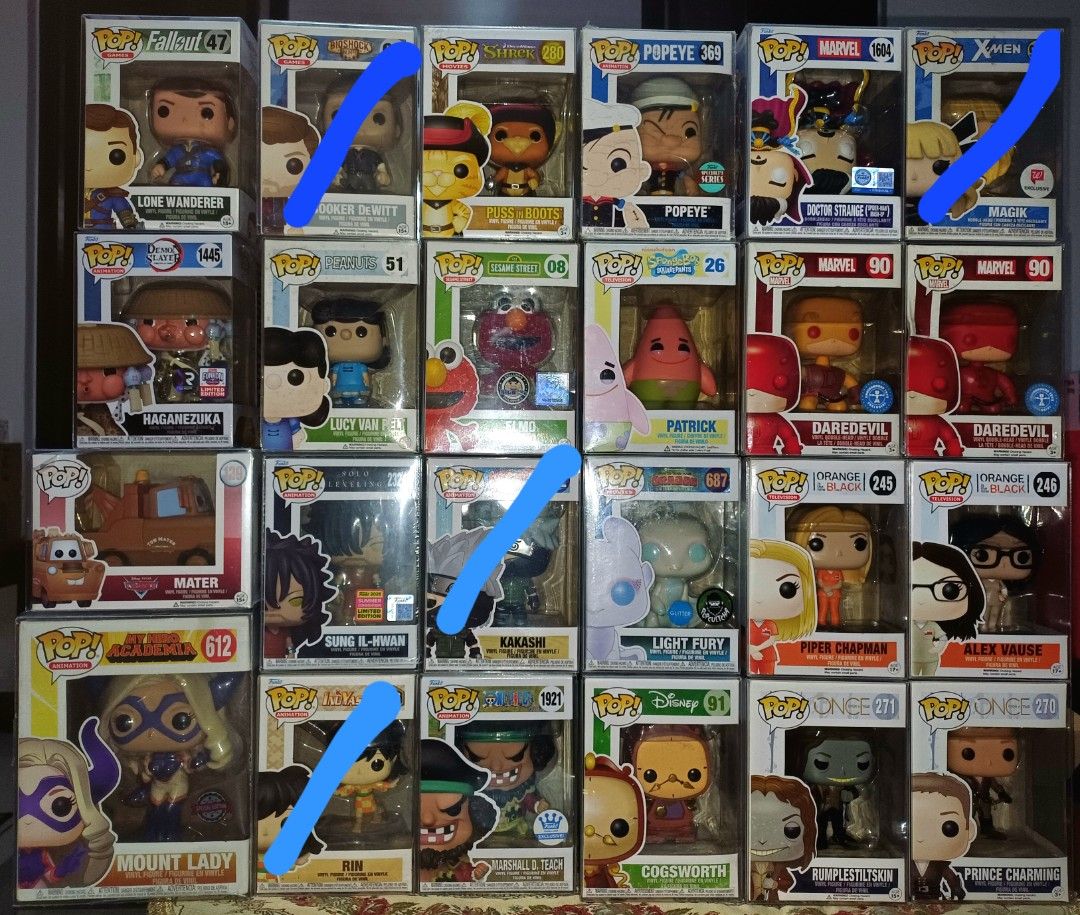 Funko Pop Vinyl Figures Assorted Collection (Category: Designer & Blind Box Toys) located in Taguig. Submitted by naxinator (Listing ID 1468824369, Image 2). Description: - Massive Funko Pop collection: DC, Marvel, Disney, Animation, and more - Featured characters include Batman, Harley Quinn, Daredevil, Shrek, Popeye, Spongebob, and more - Protection guaranteed: Most boxes come in plastic protectors - Ideal for new collectors and hardcore fans a