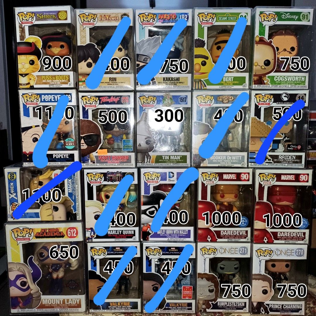 Funko Pop Vinyl Figures Assorted Collection (Category: Designer & Blind Box Toys) located in Taguig. Submitted by naxinator (Listing ID 1468824369, Image 3). Description: - Massive Funko Pop collection: DC, Marvel, Disney, Animation, and more - Featured characters include Batman, Harley Quinn, Daredevil, Shrek, Popeye, Spongebob, and more - Protection guaranteed: Most boxes come in plastic protectors - Ideal for new collectors and hardcore fans a