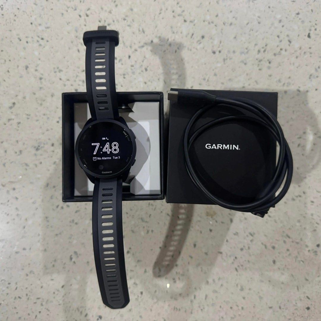 Garmin Forerunner 165 (Category: Wearables & Smart Watches) located in Manila. Submitted by calebhernz (Listing ID 1468749342, Image 2). Description: fs: Garmin 165 Music (Black/Slate) 7k firm (edit: please read the “FIRM PRICE” before offering 5-6k) rfs: my wife’s upgrading to 965 no issue slightly used no dents June 2025 bought, same as my fr165 loc: gma cavite Can ship or meetup depends on the schedule.