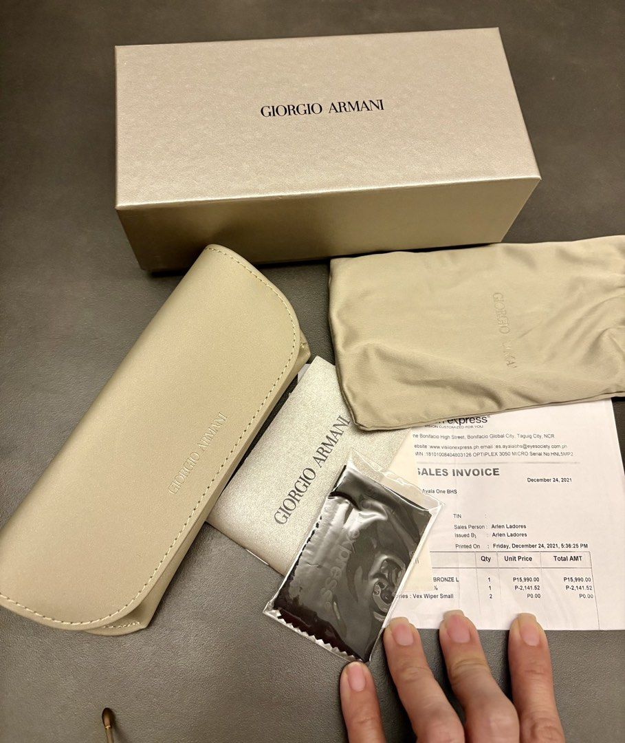 Giorgio Armani Sunglasses (Category: Sunglasses & Eyewear) located in Taguig. Submitted by loise001_of_rewear (Listing ID 1468873666, Image 2). Description: Giorgio Armani sunnies in brown gradient lenses and subtle gold frames. Complete with receipt, soft and hard case as well as box. Used once. No returns or exchanges. Please feel free to ask questions before purchase..