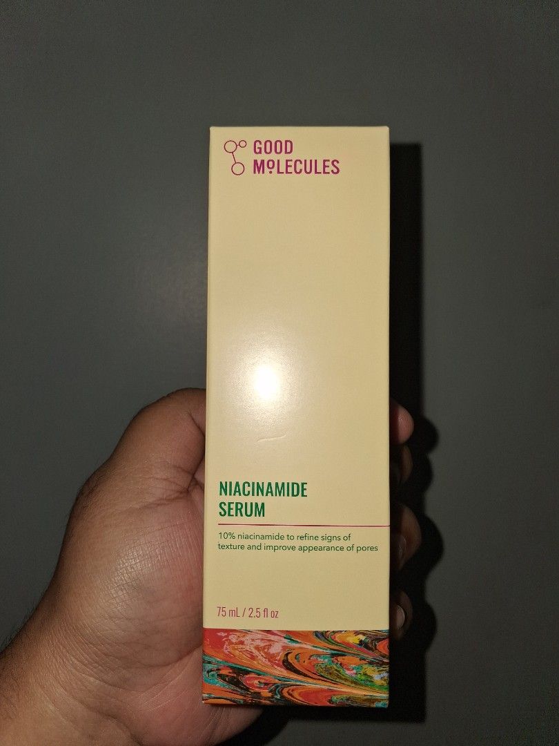 Good Molecules Niacinamide Serum 75mL / 2.5 fl oz (Category: Face Care) located in Manila. Submitted by yanajuls (Listing ID 1468920535, Image 1). Description: - Brand: Good Molecules - Item: Niacinamide Serum (75mL) - Condition: Brand new, unopened box in hand - Reason for selling: Clearing out skincare stash.