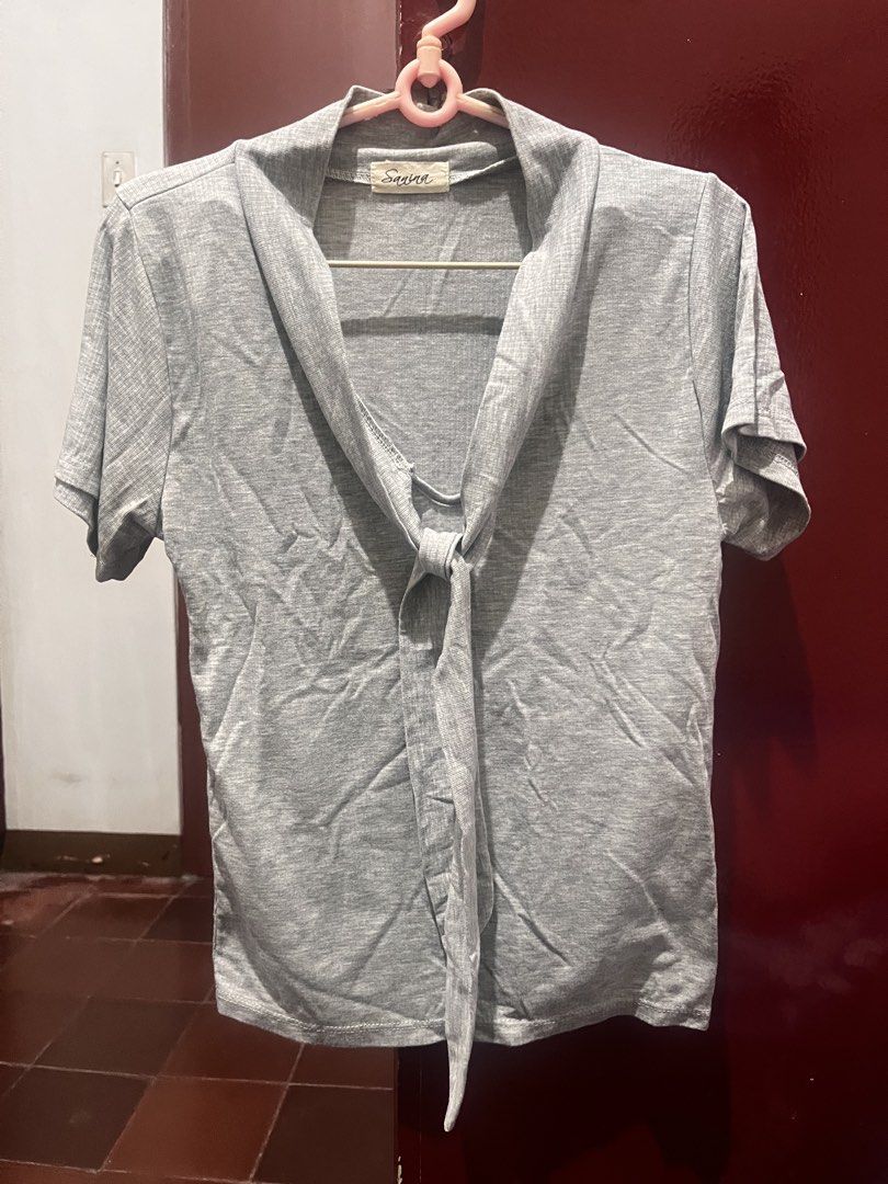 gray ribbon top (Category: Blouses) located in Quezon City. Submitted by mademoisjelle (Listing ID 1468869736, Image 1). Description: .