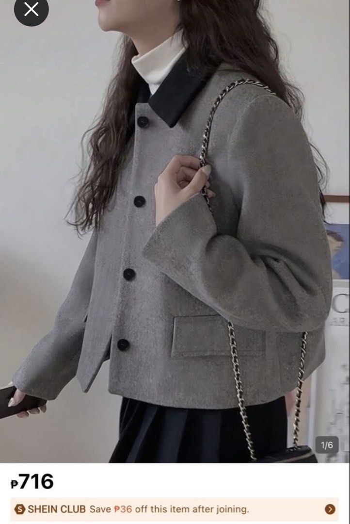 Grey with Contrast Black Collar Blazer Jacket (Category: Coats, Jackets and Outerwear) located in General Trias. Submitted by r_bimil (Listing ID 1468723211, Image 3). Description: Grey with Contrast Black Collar Blazer Jacket for sale!.