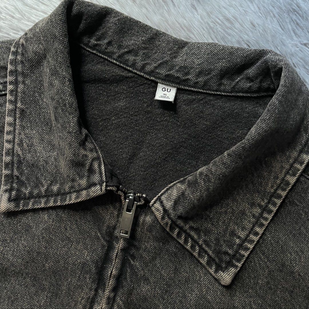 GU Brown Denim Zip Up Jacket (Category: Coats, Jackets and Outerwear) located in Caloocan City. Submitted by kaeleinn (Listing ID 1468405783, Image 2). Description: GU Brown Denim Zip Up Jacket 23" width 22" length excellent condition, boxy fittings 1300 + sf 📥.
