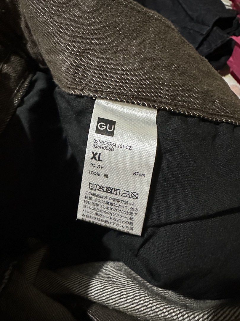 GU Twill Wide Straight Pants (Category: Jeans) located in Quezon City. Submitted by dragonlily_07251820 (Listing ID 1468810022, Image 3). Description: - Brand/Model: GU - Color: Brown - Size: XL (Waist: 87cm) - Material: 100% structured cotton - Details: Pleated front creases, zip fly with button closure, belt loops - Fit: Comfortable loose fit through the legs - Condition: Excellent, never worn/used.