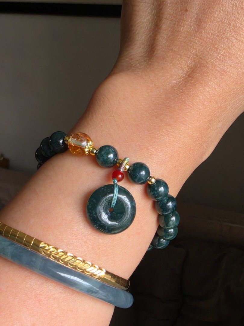 Guatemala Jade Donut charms with certificate (Category: Bracelets) located in Manila. Submitted by cavalierdolls (Listing ID 1468756648, Image 2). Description: 💚 GUATEMALA JADE BRACELET 💚 Deep teal-green beauty with a touch of timeless elegance! ✨ Featuring rich blue-green jade beads, a beautifully carved jade pendant, and elegant gold accents. Each bead displays its own unique patterns, making this bracelet a stunning piece for jade lovers and