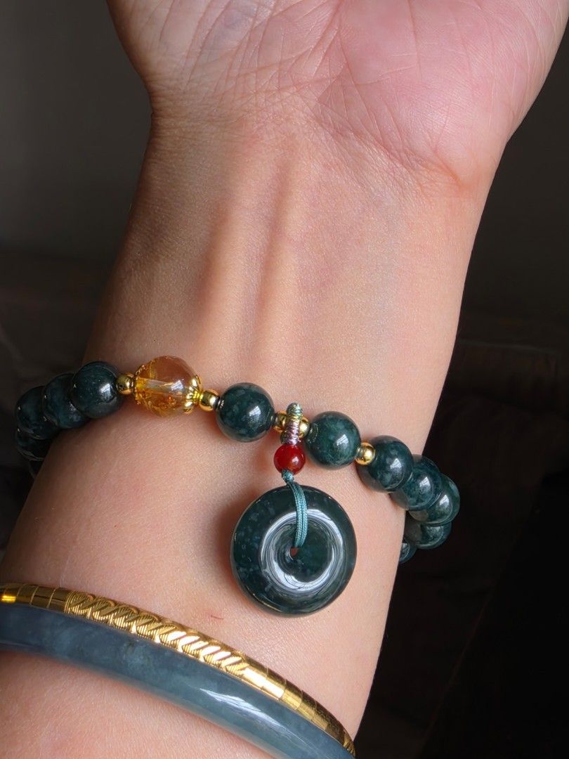 Guatemala Jade Donut charms with certificate (Category: Bracelets) located in Manila. Submitted by cavalierdolls (Listing ID 1468756648, Image 1). Description: 💚 GUATEMALA JADE BRACELET 💚 Deep teal-green beauty with a touch of timeless elegance! ✨ Featuring rich blue-green jade beads, a beautifully carved jade pendant, and elegant gold accents. Each bead displays its own unique patterns, making this bracelet a stunning piece for jade lovers and