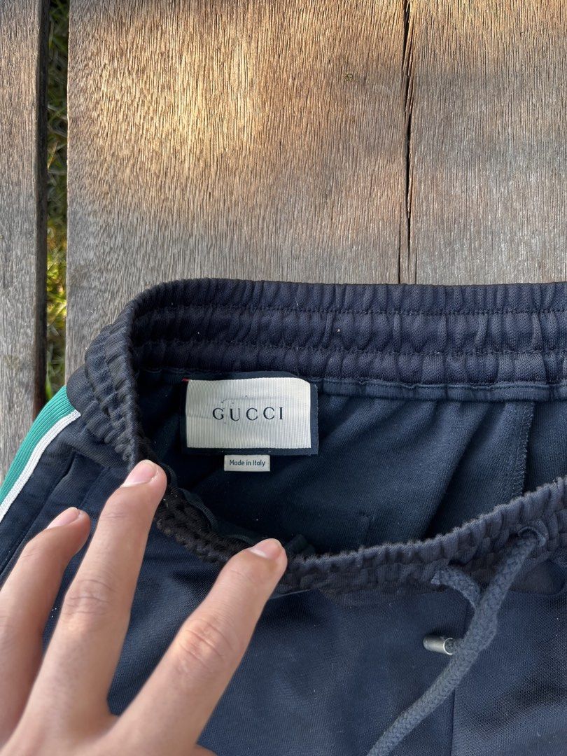 Gucci Interlocking G Web Stripe Jersey Shorts Black (Category: Luxury Apparel) located in Mapandan. Submitted by thriftyfits.670 (Listing ID 1468927353, Image 3). Description: Size L have missing small piece on design 33 (adjustable) 23.5 17.5 17.5.