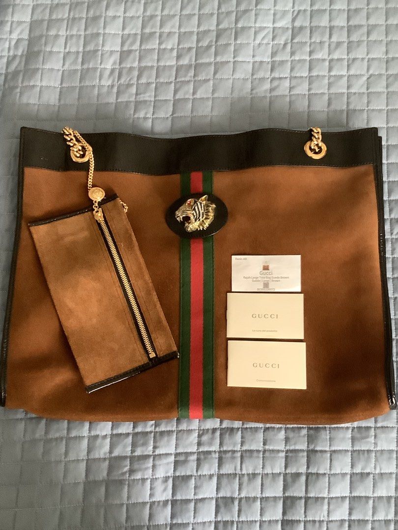 GUCCI Rajah Tote Bag (Category: Luxury Bags & Wallets) located in Taytay. Submitted by eugeneyoung (Listing ID 1468766462, Image 1). Description: ✅Rajah Tote Bag. ✅ Large size. ✅ Suede Brown Leather. ✅ With Dust bag. ✅ 💯 % Authentic Gucci Bag. .
