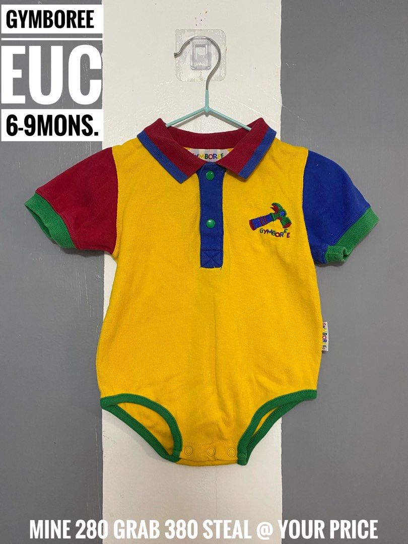 Gymboree vintage (Category: Babies & Kids Fashion) located in Paranaque City. Submitted by shiney10 (Listing ID 1468847739, Image 1). Description: - Brand: Gymboree - Size: 6-9 months - Design: Bright colorblock with yellow body, red/blue sleeves, and green trim - Features: Polo collar, blue button placket, embroidered hammer graphic, and bottom snap buttons - Condition: Excellent pre-loved condition - Perfect for daily wear or casual outings.