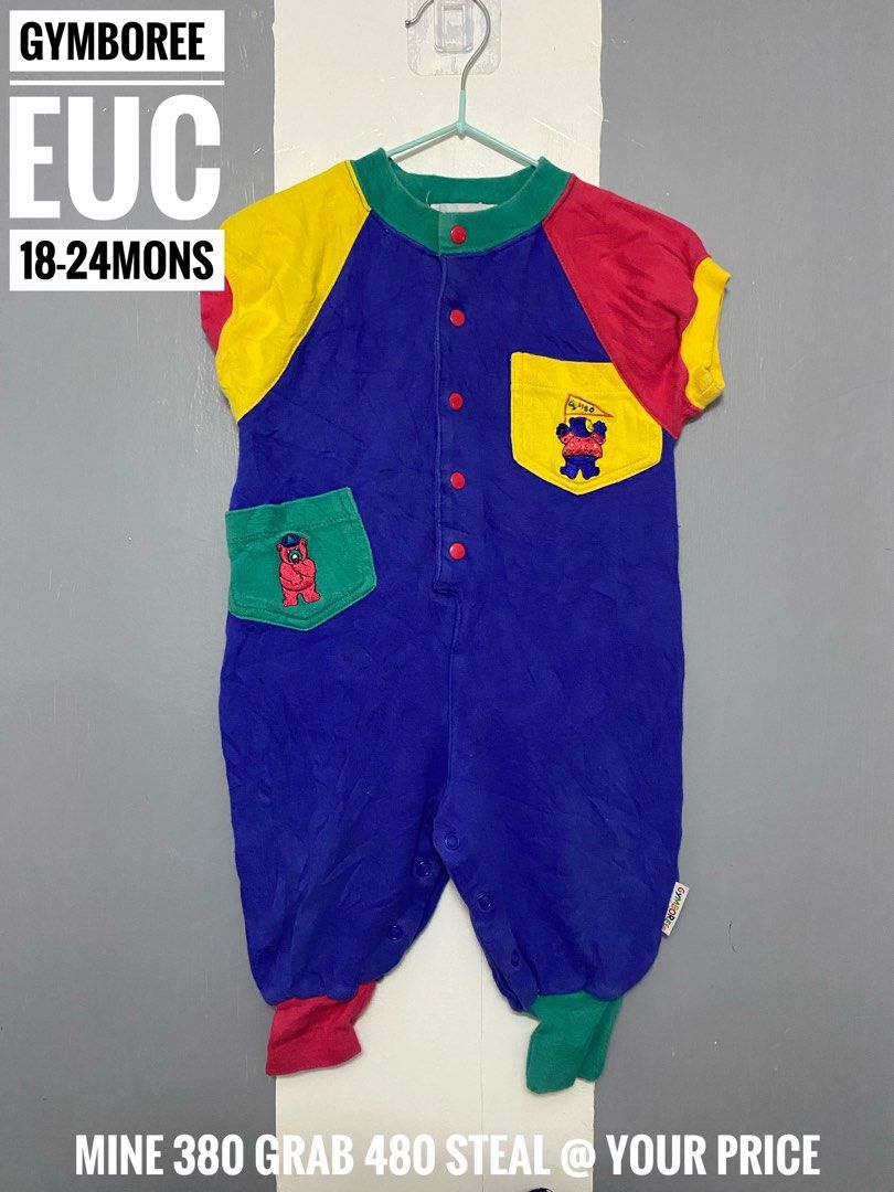 gymboree vintage romper (Category: Babies & Kids Fashion) located in Paranaque City. Submitted by shiney10 (Listing ID 1468846794, Image 1). Description: - Brand: Gymboree - Size: 18-24 months - Design: Vibrant colorblock in blue, yellow, red, and green with cute bear embroidery on pockets - Convenience: Front button closure and bottom snap buttons for easy diaper changes - Condition: Excellent everyday outfit, bright and playful.