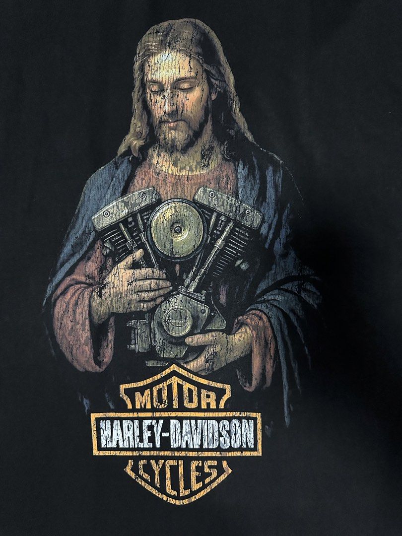 Harley Davidson Jesus Christ T-Shirt (Category: Tshirts & Polo Shirts ) located in Quezon City. Submitted by rackculture (Listing ID 1468803349, Image 3). Description: 👕 Size XL 23 width 29 length 🧵Double Stitch ₱ 1,500 only 📩 Message us to order .