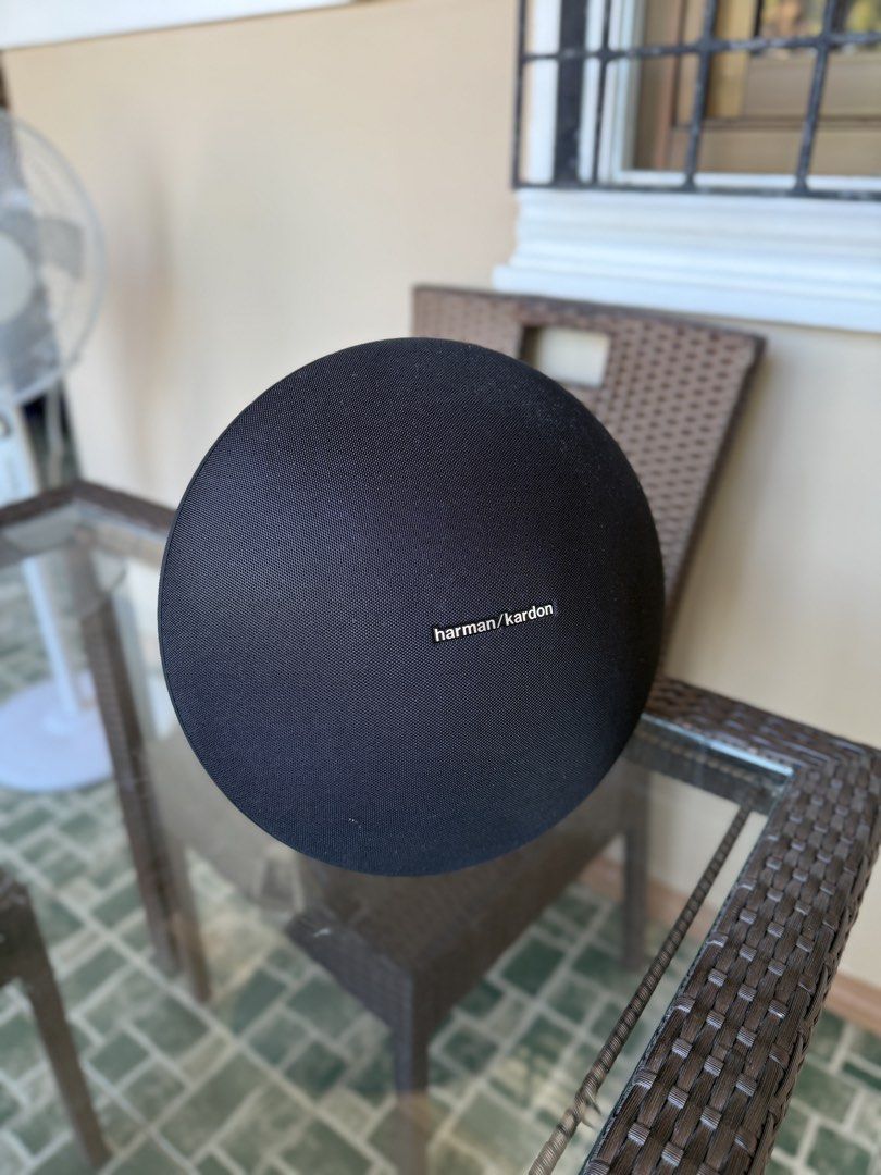 Harman Kardon Onyx Studio 4 Wireless Bluetooth Speaker (Category: Soundbars, Speakers & Amplifiers) located in Manila. Submitted by fiercewolf_8cf819 (Listing ID 1468716009, Image 1). Description: - Item: Harman Kardon Onyx Studio 4 Wireless Speaker - Color/Design: Black mesh fabric body with three stable legs and top control buttons - Sound Quality: Powerful, crisp, and clear audio performance - Connectivity & Ports: Bluetooth, auxiliary jack, U