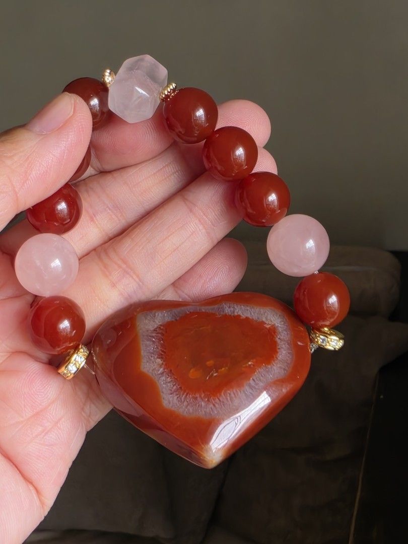 Heart charms carnelian with rose quartz (Category: Bracelets) located in Manila. Submitted by cavalierdolls (Listing ID 1468757787, Image 1). Description: ❤️ CHONKY HEART RED CARNELIAN ❤️🌸 Bold, glossy red carnelian paired with soft pink rose quartz charms — a beautiful mix of passion and sweetness! ✨ A statement bracelet for your everyday stack or a special gift for someone you love. 💕 📩 Message us to order! #RedCarnelian #RoseQuartz #Gemston