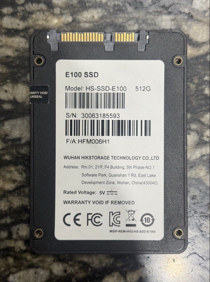 HIKVISION SSD E100 512GB (Category: Desktops) located in Manila. Submitted by rampaged.27 (Listing ID 1468721585, Image 2). Description: HIKVISION SSD E100 512GB Capacity: 512GB Interface: SATA III 6Gb/s Read speed: Up to 550 MB/s Write speed: Up to 480 MB/s Form factor: 2.5-inch, 7mm 3500 Negotiable Open for meet up.