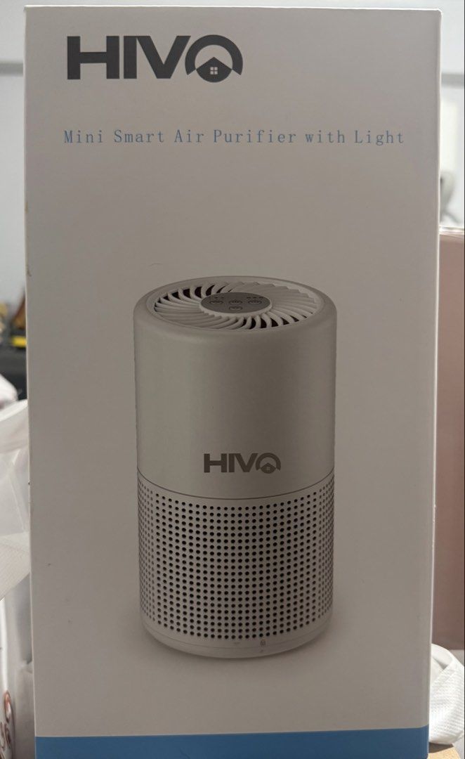 Hivo Mini Smart Air Purifier with Light (Category: Air Purifiers & Dehumidifiers) located in Bacoor. Submitted by cielo1985 (Listing ID 1468839771, Image 1). Description: - Compact desktop air cleaner with built-in night light - True HEPA and activated carbon filters trap dust, smoke, pollen, and pet dander - 3 fan speeds, 5 timer settings, and filter replacement reminder - Quiet operation with easy-to-use top controls - Comes with a 6-foot power
