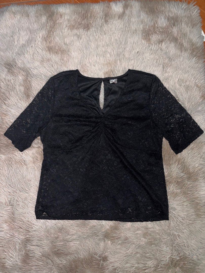 H&M and No Boundaries Black Tops Bundle (Category: Shirts) located in Pasig City. Submitted by shojiii_zurkiii (Listing ID 1468863744, Image 3). Description: - Top 1: H&M ribbed knit cardigan with front buttons, Size Large - Top 2: No Boundaries lace top with keyhole back detail, Size XL (15-17) - Easy to mix and match with jeans or skirts - Perfect wardrobe staples for any occasion.