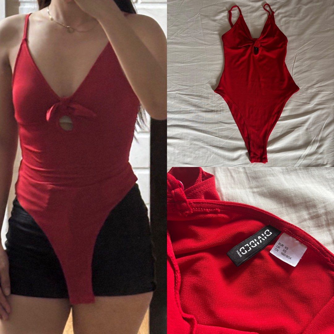 H&M Red Bowfront Fitted Bodysuit (Category: Sleeveless) located in Binan City. Submitted by mypreloved_haul (Listing ID 1468740306, Image 1). Description: LAST PRICE POSTED!.
