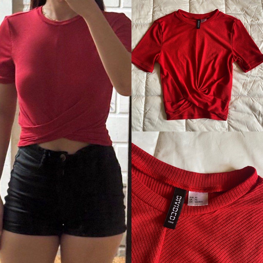 H&M Red Twsited Front Crop Top (Category: Others Tops) located in Binan City. Submitted by mypreloved_haul (Listing ID 1468740972, Image 1). Description: LAST PRICE POSTED!.
