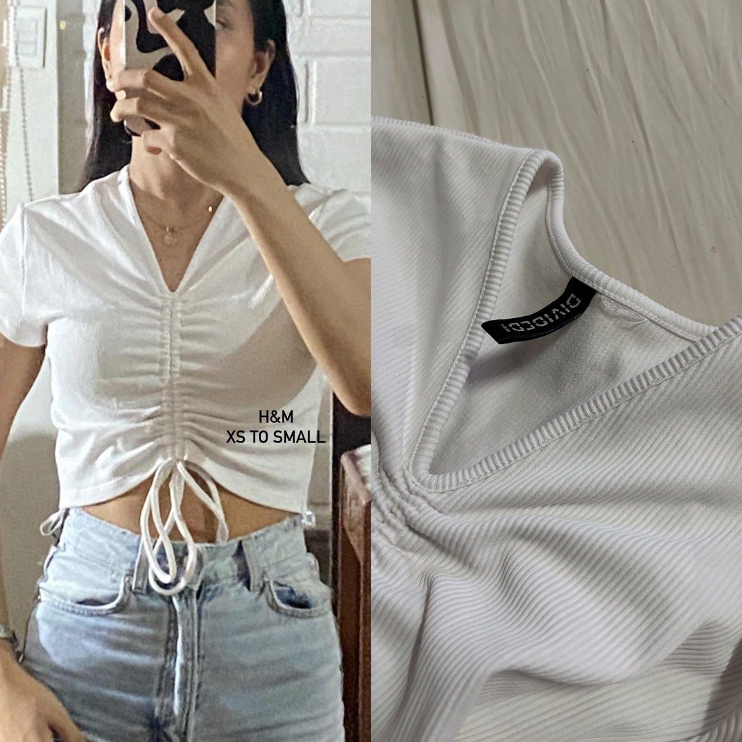 H&M White Front Ruched Tie Ribbed Top (Category: Others Tops) located in Binan City. Submitted by mypreloved_haul (Listing ID 1468739021, Image 1). Description: LAST PRICE POSTED!.