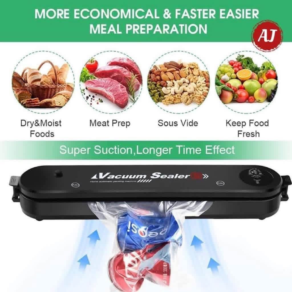 Home Automatic Vacuum Sealer Machine Food Storage Packer (Category: Food Organization & Storage) located in Manila. Submitted by iliasjen3082126 (Listing ID 1468864393, Image 2). Description: - Product: Black automatic vacuum sealer machine - Condition: Like new in original box - Features: Strong suction power and quick sealing action - Benefits: Keeps meat, dry goods, and produce fresh longer; ideal for meal prepping and sous vide - Inclusions: 
