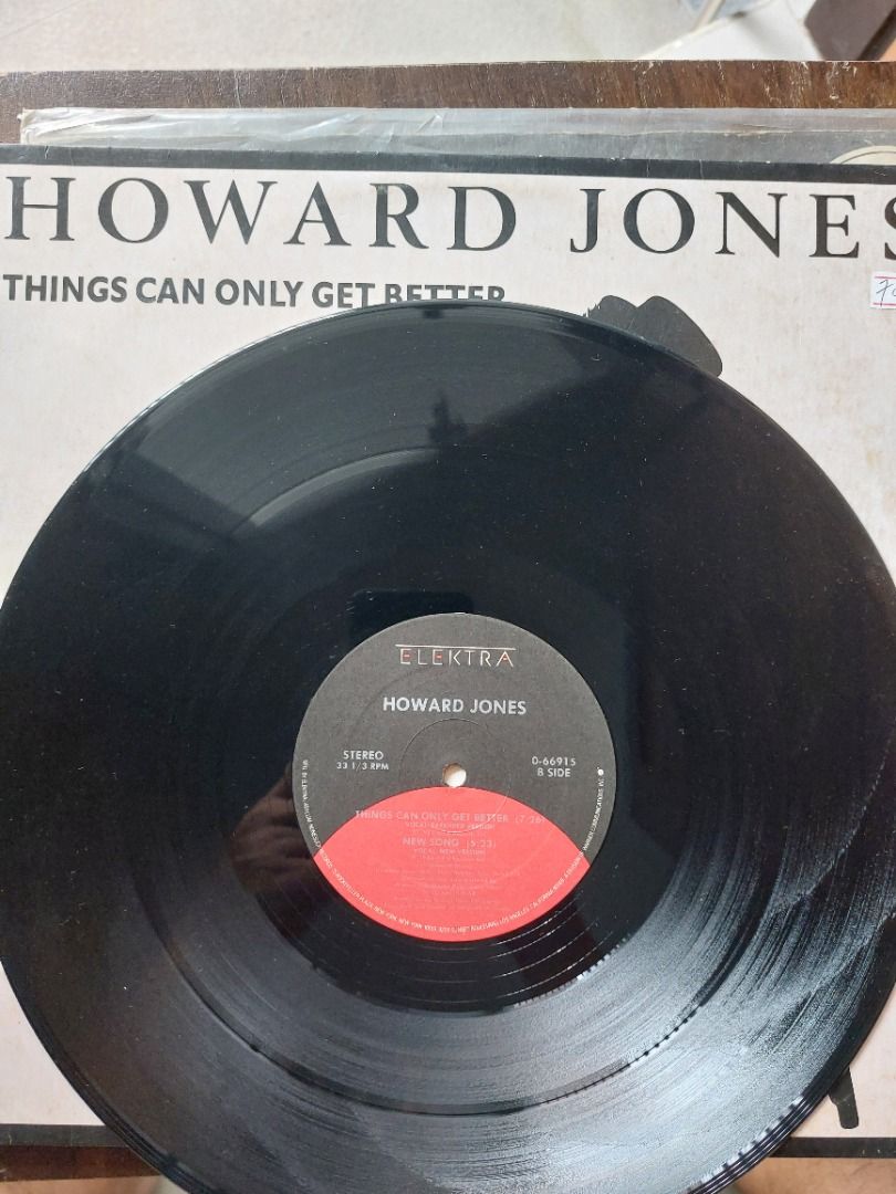 Howard Jones Things Can Only Get Better Vinyl Record LP (Category: Vinyls) located in Quezon City. Submitted by safefish_95f205 (Listing ID 1468720446, Image 2). Description: - Artist & Title: Howard Jones 12-inch Vinyl - Label: Elektra - Notable Tracks: Things Can Only Get Better, New Song - Cover Condition: Slight age wear along edges and corners - Vinyl Condition: Clean surface, plays fine - Ideal for: 80s synth-pop collectors and fans.