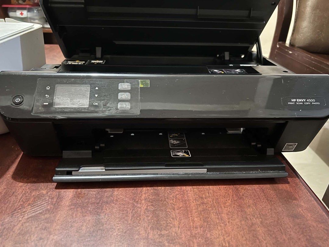 HP Envy 4500 All-in-One Printer Black (Category: Printers, Scanners & Copiers) located in Taguig. Submitted by ghiebow06 (Listing ID 1468783960, Image 3). Description: - Model: HP Envy 4500 Wireless All-in-One Printer (Black) - Functions: Print, scan, and copy - Design: Compact size fits easily on any desk with a smooth-lifting flatbed scanner lid and clean glass surface - Inclusion: Power cord included - Ideal For: Home office tasks and school p