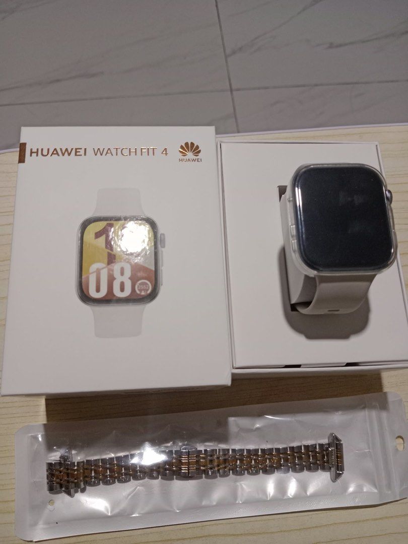 Huawei Fit 4 (2 mos old) (Category: Wearables & Smart Watches) located in Manila. Submitted by brightstar-7ef1d6 (Listing ID 1468863137, Image 2). Description: Huawei Fit 4 - 2 mos from purchased date, seldom used. - Inclusions: Charger, Free new metal strap, Warranty, Box, Protector Case. - RFS: Too big for a girl, will look for Huawei Fit 3..