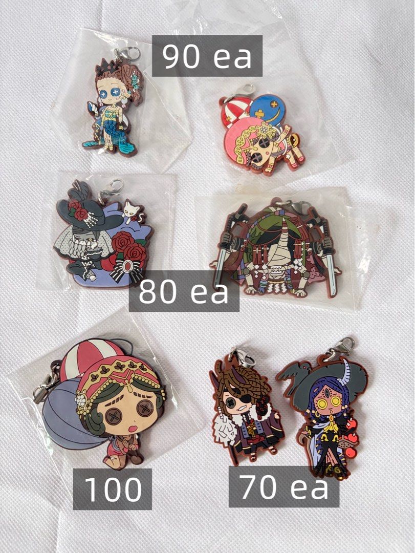 Identity V Rubber Keychains IDV (Category: Character Goods) located in Manila. Submitted by betlogmo (Listing ID 1468753948, Image 2). Description: Price stated in photo. No to sensitive buyers❌ These are not brand new items, I have opened them and inspected them before and kept them in their packaging for collection purposes. Sure buyers only, mine now pay now. Lowballing a single item or purchase will get you blocked. I’m only open to discounts