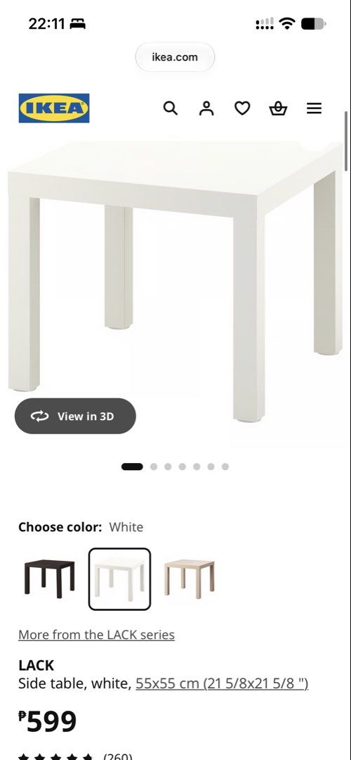 IKEA LACK Side table, white, 55x55 cm (Category: Tables & Sets) located in Quezon City. Submitted by shhmm (Listing ID 1468793358, Image 2). Description: - Item: IKEA LACK Side Table - Color: White - Dimensions: 55x55 cm brand new and unopened! dont need it. bought for SRP 599, selling for 450 mandaluyong city pick up.