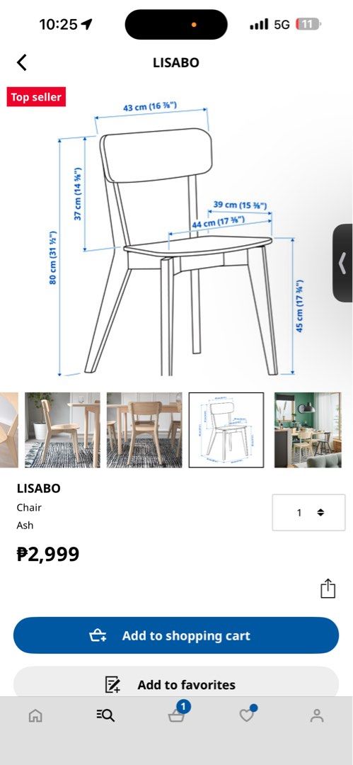 IKEA LISABO wooden Chair (2 set) (Category: Chairs) located in Manila. Submitted by eunsaema (Listing ID 1468871434, Image 3). Description: - IKEA LISABO chair (2 set) - Clean, modern Scandinavian design with a natural grain pattern - Rfs: moving out - Standard dining height: 43 cm width, 44 cm depth, 80 cm total height, and 45 cm seat height .