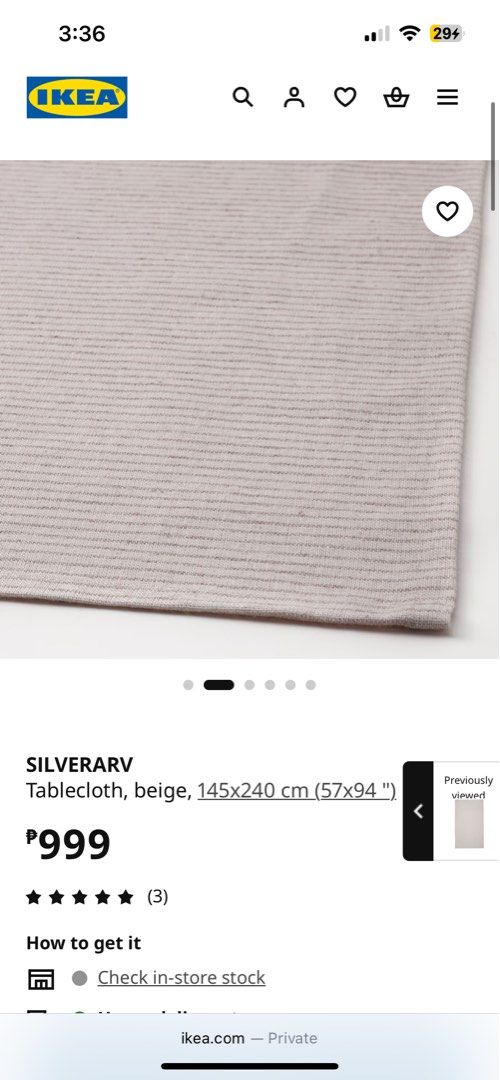IKEA SILVERARV Tablecloth Beige 145x240 cm (Category: Table Linen & Textiles) located in Makati City. Submitted by issavv (Listing ID 1468778870, Image 3). Description: IKEA SILVERARV (Designer: Hanna-Kaarina Heikkilä) - Color: Neutral beige - Size: 145x240 cm - Condition: Brand new, unopened in original packaging with tags - Perfect neutral addition to any dining table setup Buyer to shoulder pick up from Salcedo Village Makati https://www.ikea.