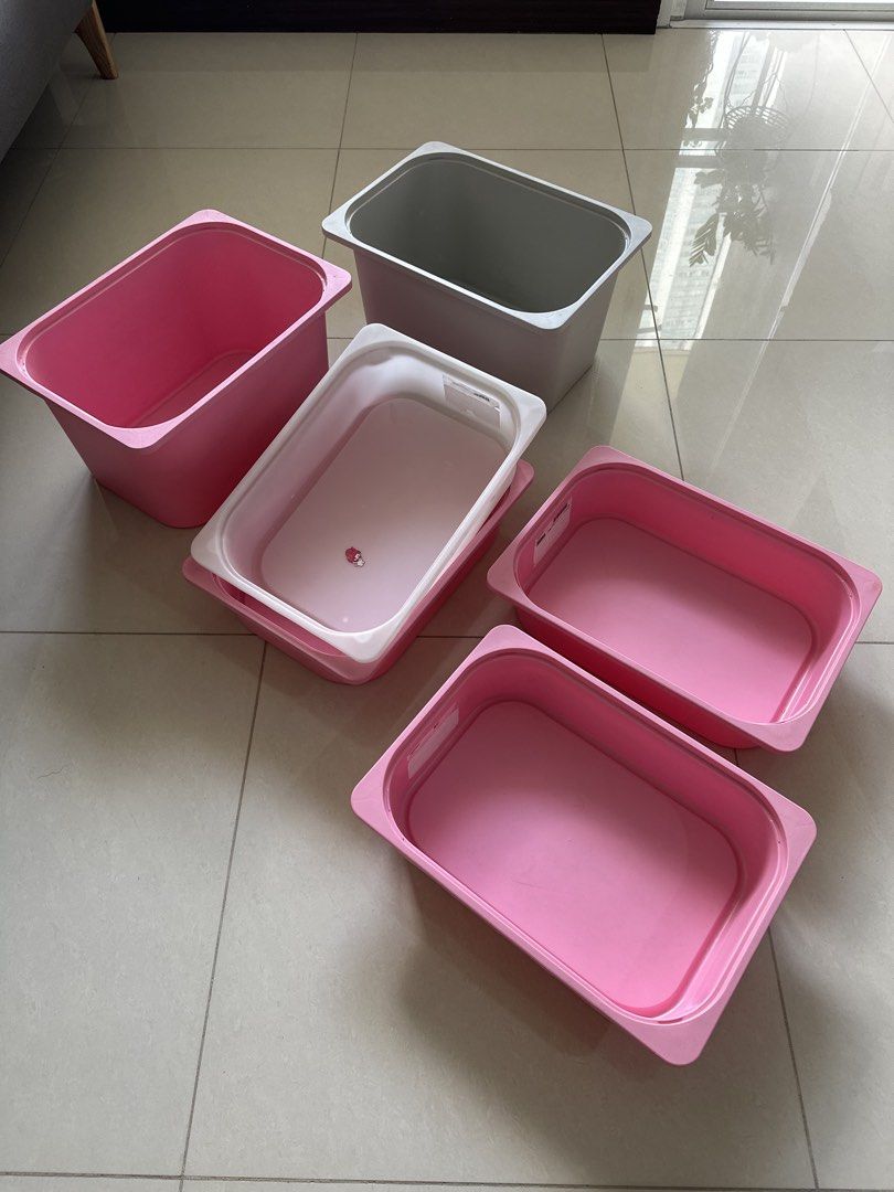 IKEA Trofast Storage Boxes Pink and Grey Containers (Category: Storage Boxes & Baskets) located in Manila. Submitted by carriesend34393 (Listing ID 1468805888, Image 2). Description: Assorted ikea trofast bins Take all price 999 Location: mandaluyong .