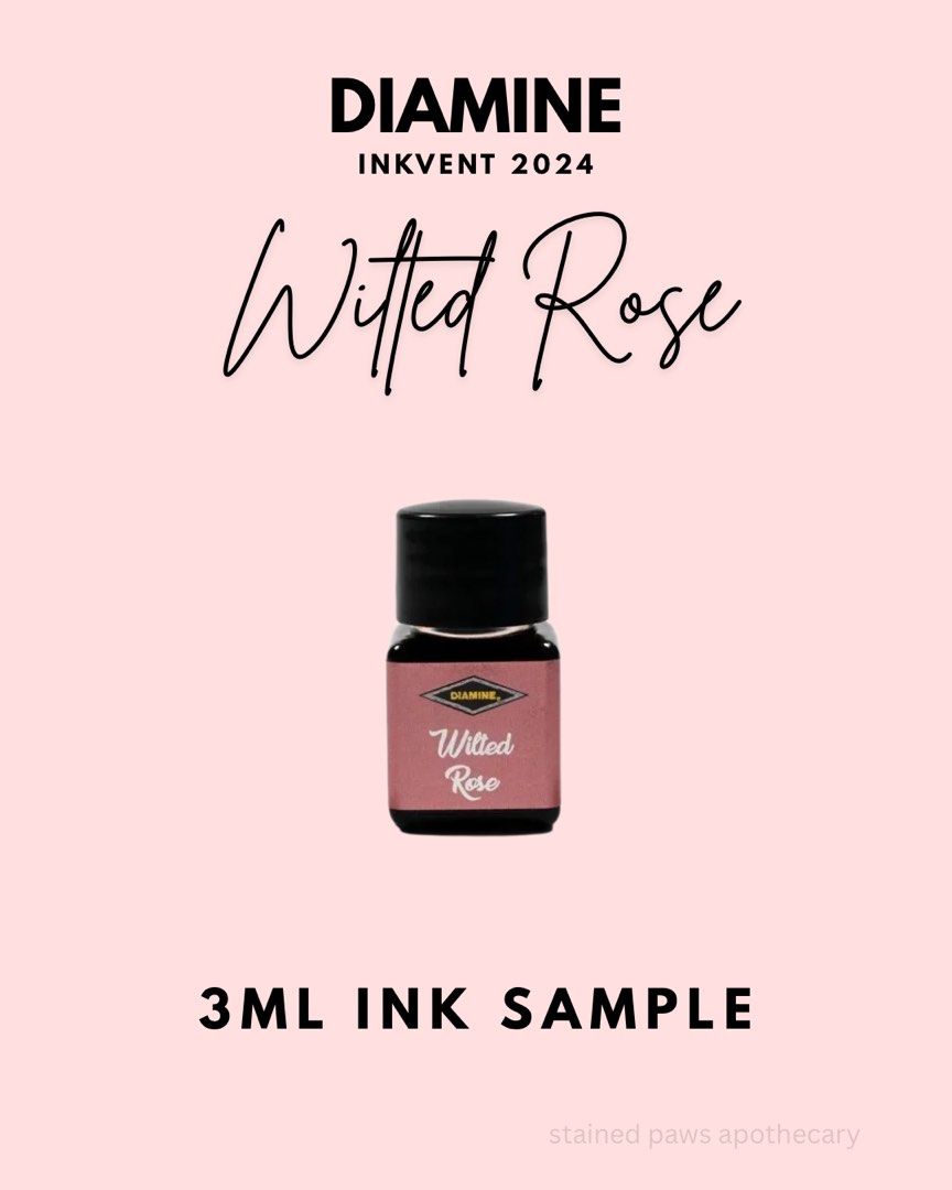 INK SAMPLE- Diamine Inkvent 2024 Wilted Rose 3ml Ink Sample (Category: Craft Supplies & Tools) located in Manila. Submitted by stainedpawsapothecary (Listing ID 1468812896, Image 1). Description: - Brand/Collection: Diamine Inkvent 2024 - Color: Wilted Rose - Volume: 3ml sample in a secure vial - Ideal for testing the color before committing to a full bottle .