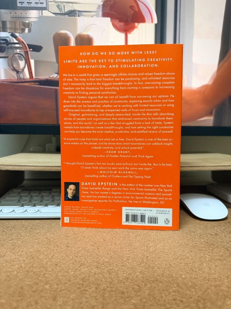 Inside the Box: How Constraints Make Us Better by David Epstein (Category: Storybooks) located in Taguig. Submitted by jmcuniverse1018 (Listing ID 1468852238, Image 2). Description: - Author: David Epstein - Format: Paperback with a striking orange cover - Condition: Great, read once, clean pages, and intact spine - Key Theme: Explores how constraints and broad interests improve performance and creativity - Perfect For: Nonfiction fans looking fo