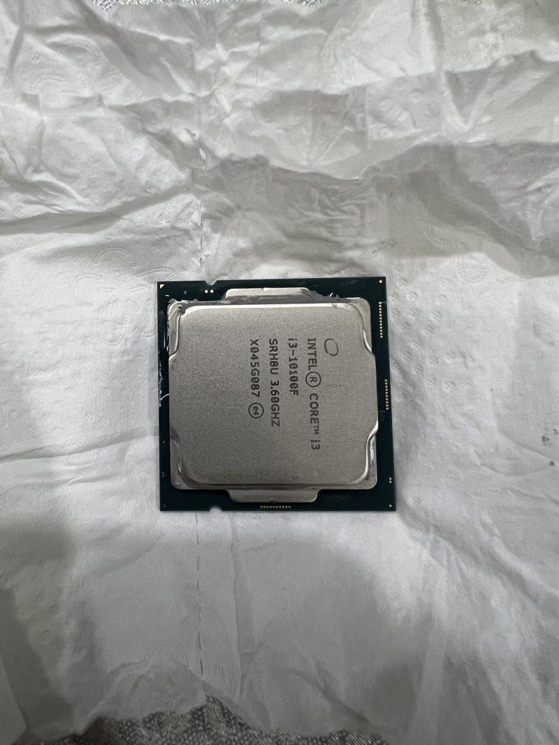 Intel Core i3-10100F Processor (Category: Computer Parts) located in Puchong. Submitted by sleepyenx (Listing ID 1468838176, Image 1). Description: CAN NEGO - Model: Intel Core i3-10100F Processor - Speed: 3.60GHz (Quad Cores) - Condition: Tested and fully working (boots up successfully) - Appearance: Clean IHS surface - Reason for selling: Upgrading rig, clearing out older parts.